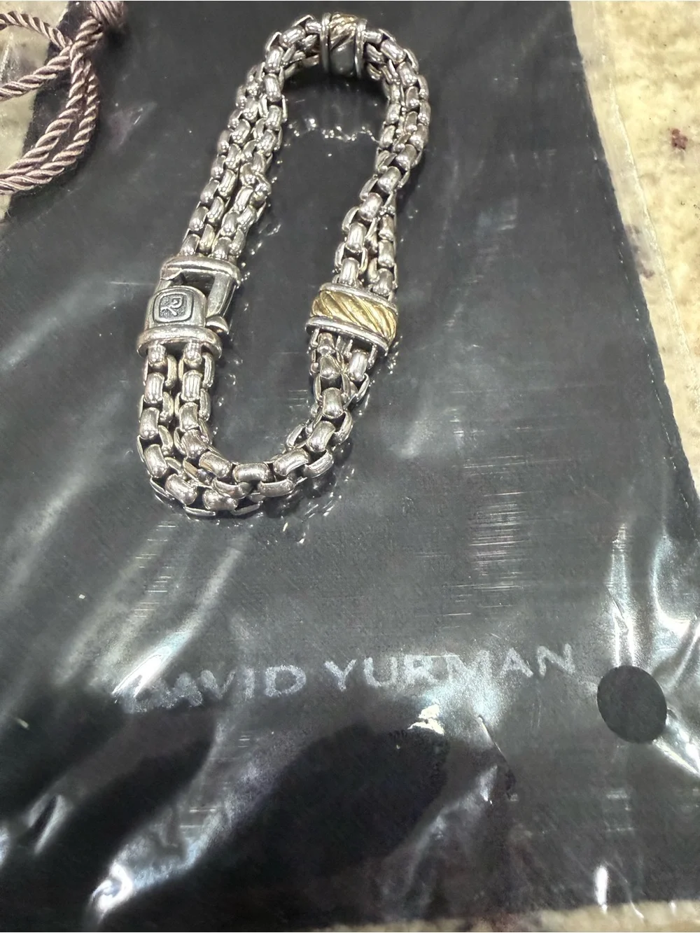 David Yurman Double Wheat Chain Bracelet Sterling Silver 18K Gold Two Tone 8